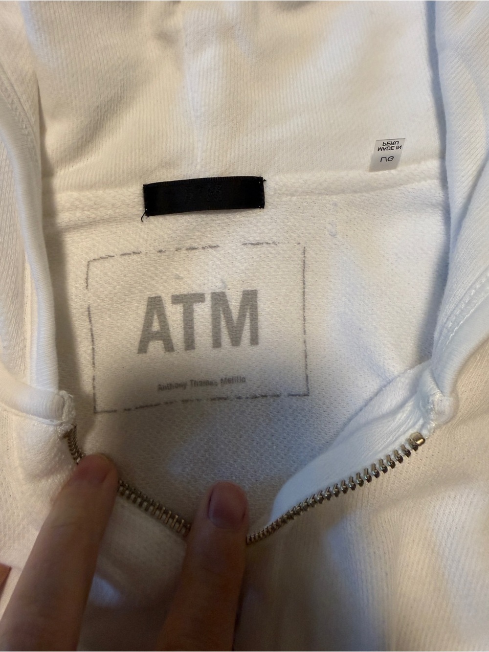 ATM Anthony Thomas Melillo White French Terry Zip Hoodie L - Picture 3 of 9